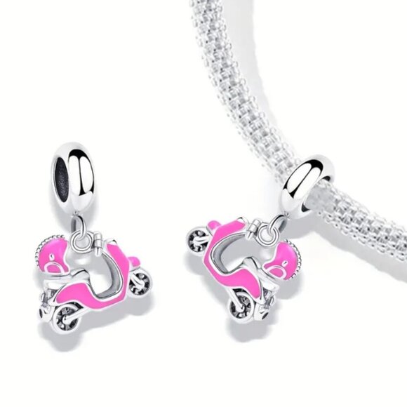 Miniature Pink motorcycle Motor Bike Enamel Silverplated Fashion charm - Picture 5 of 5